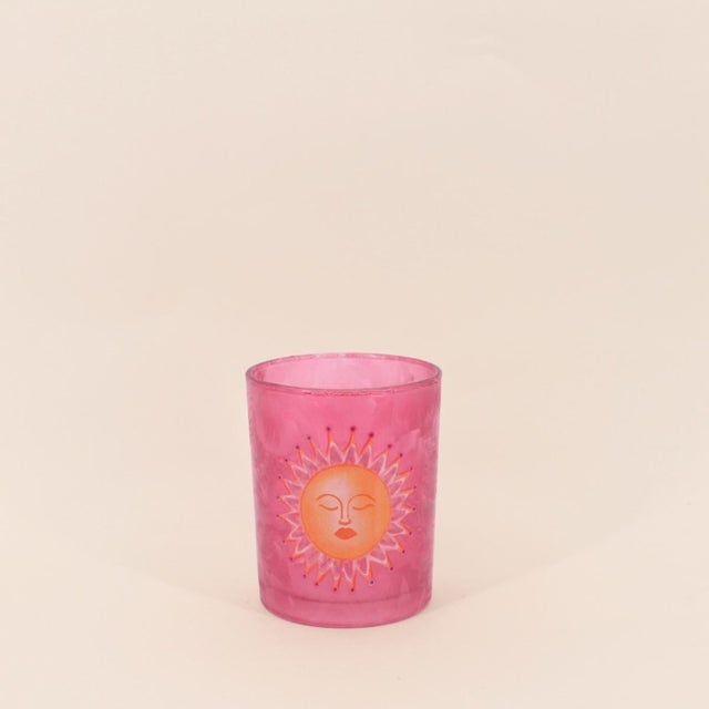 Photophore soleil en verre rose 12cm - Kersten