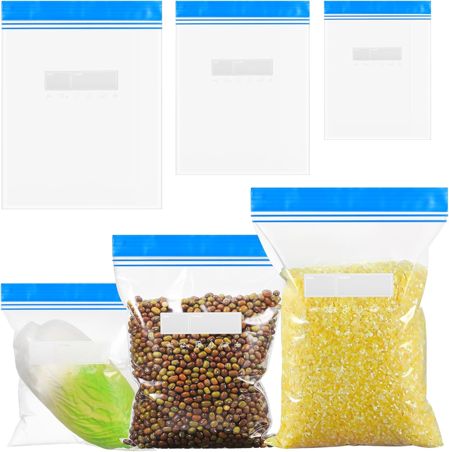 70 szt. wielokrotnego użytku torebek strunowych do mrożenia, zamykanych torebek strunowych, torebek strunowych do mrożenia kanapek i warzyw