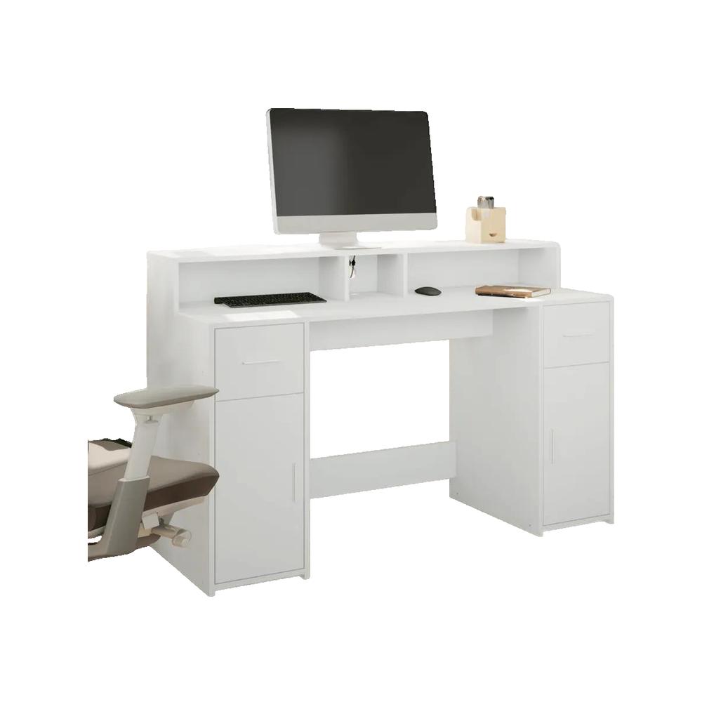 Biurko vidaXL z oświetleniem LED Białe Drewno Inżynieryjne 140x55x91 cm