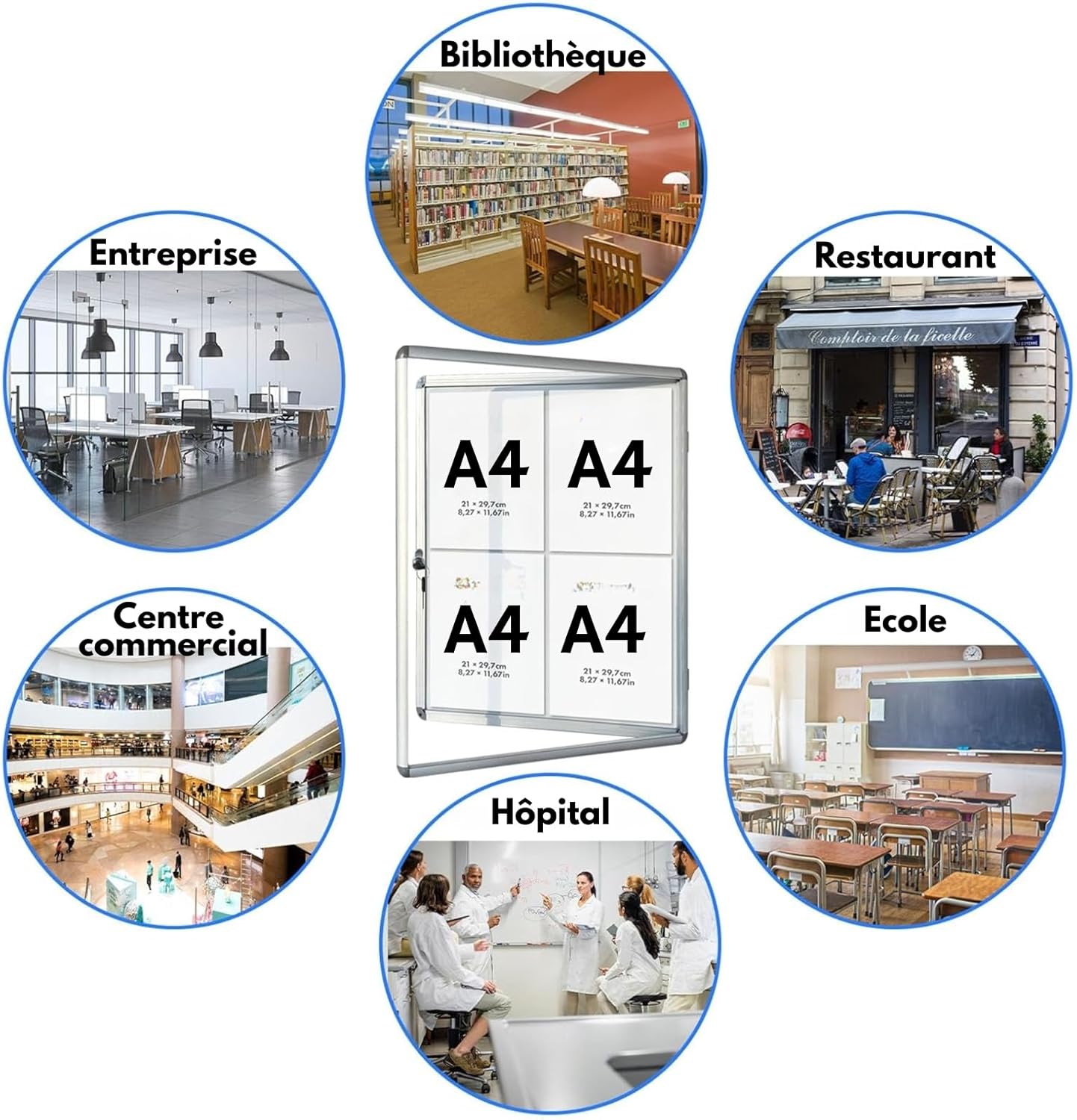 Tableau d’affichage mural intérieur, Vitrine intérieure, 49 x 67 cm 4 x A4 Avec 8 aimants - 4