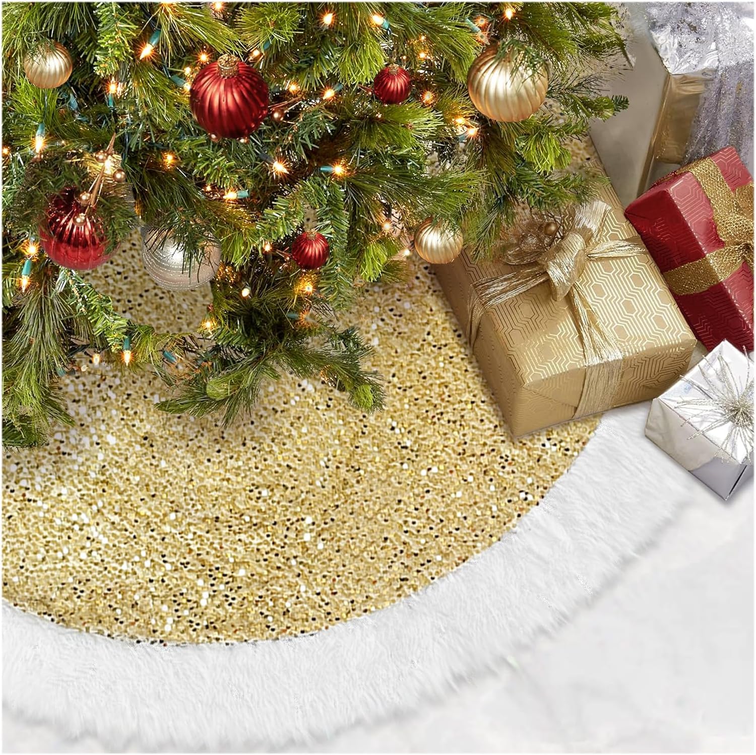 Gonna Per Albero Di Natale Con Paillettes Oro Rosa 100 Cm – Decorazione Lusso Per Interni/Esterni