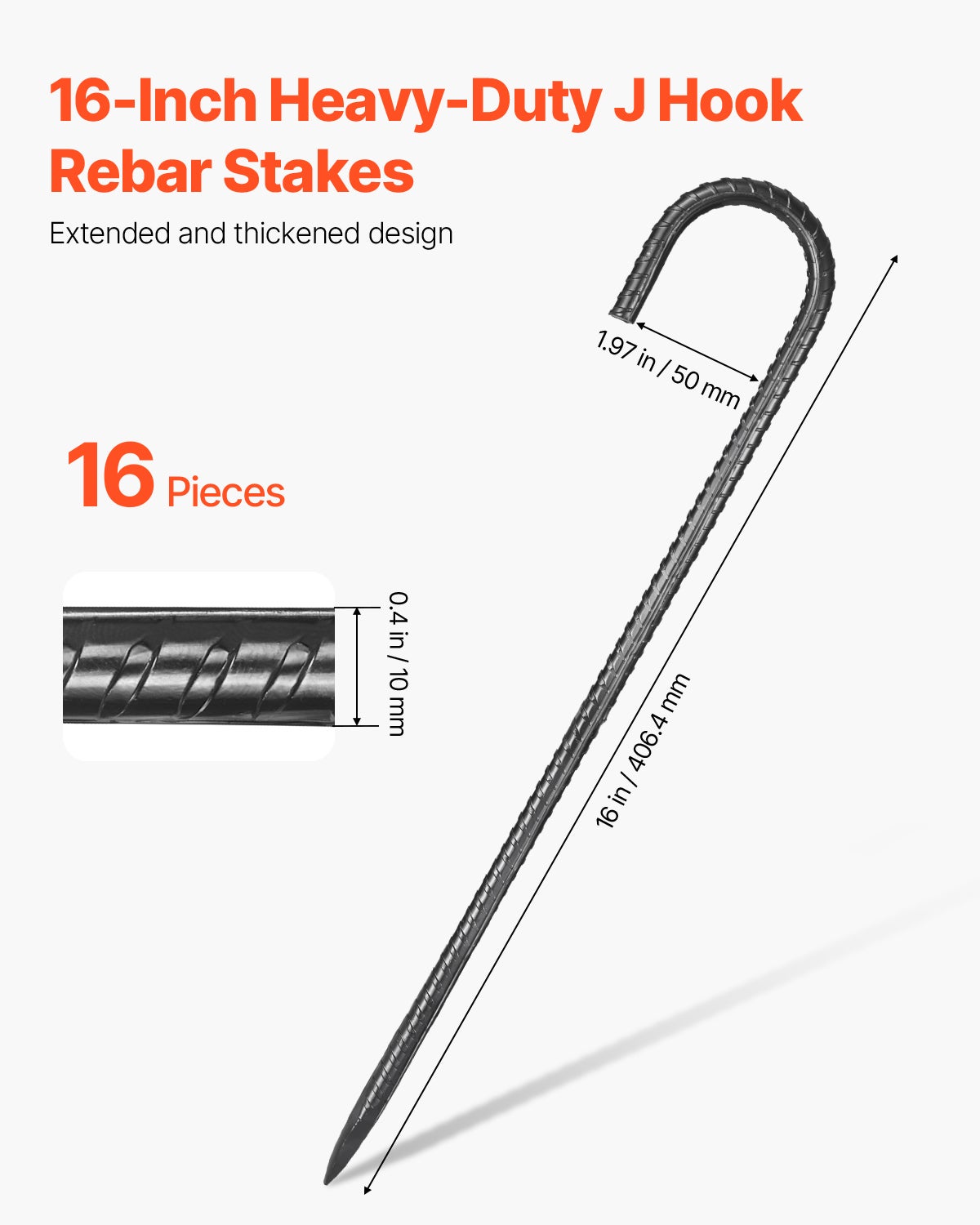 Lot De 8 Piquets D'Armature En Acier Galvanisé 40 Cm - Ancres En J Pour Tentes, Trampolines Et Abris Extérieurs