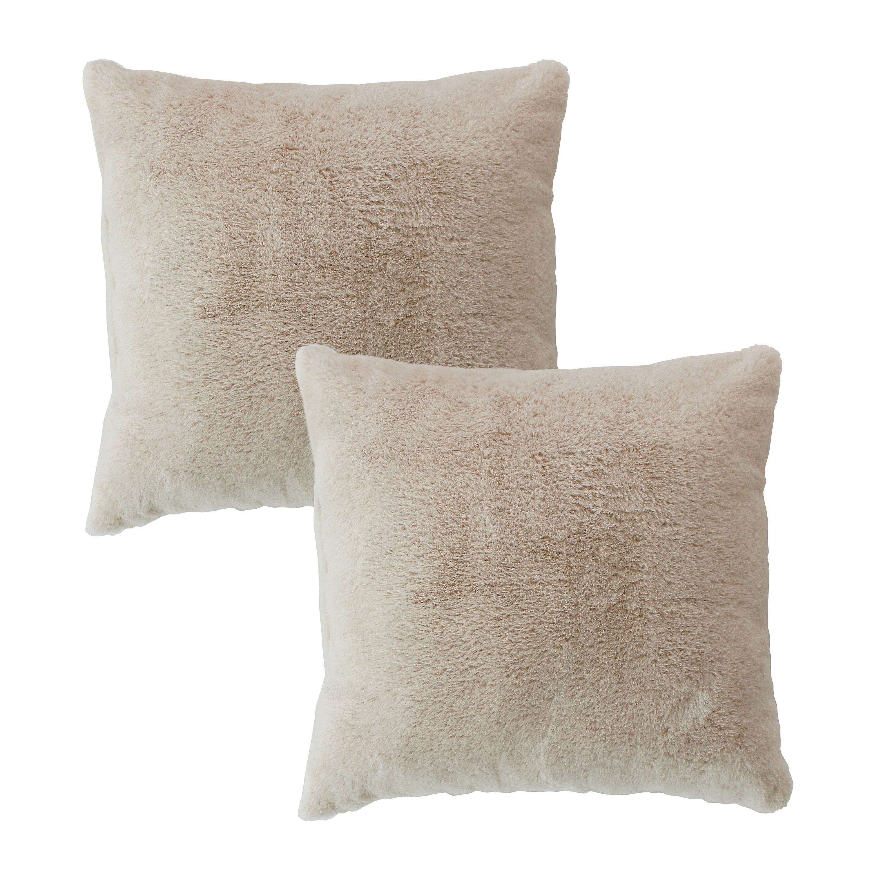 2 Coussins Carré, fausse fourrure recto verso, 40x40cm, Collection Rabbit, CMADECO - Beige - 3