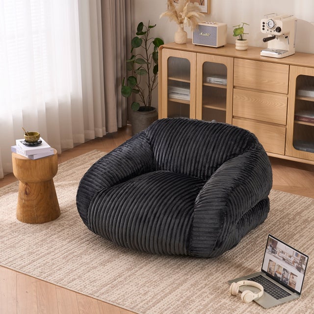 Pouf poire fauteuil géant 110 x 116 x 61 cm – Chauffeuse de sol avec rembourrage mousse haute densité sans montage – Velours &nbsp;- Anthracite
