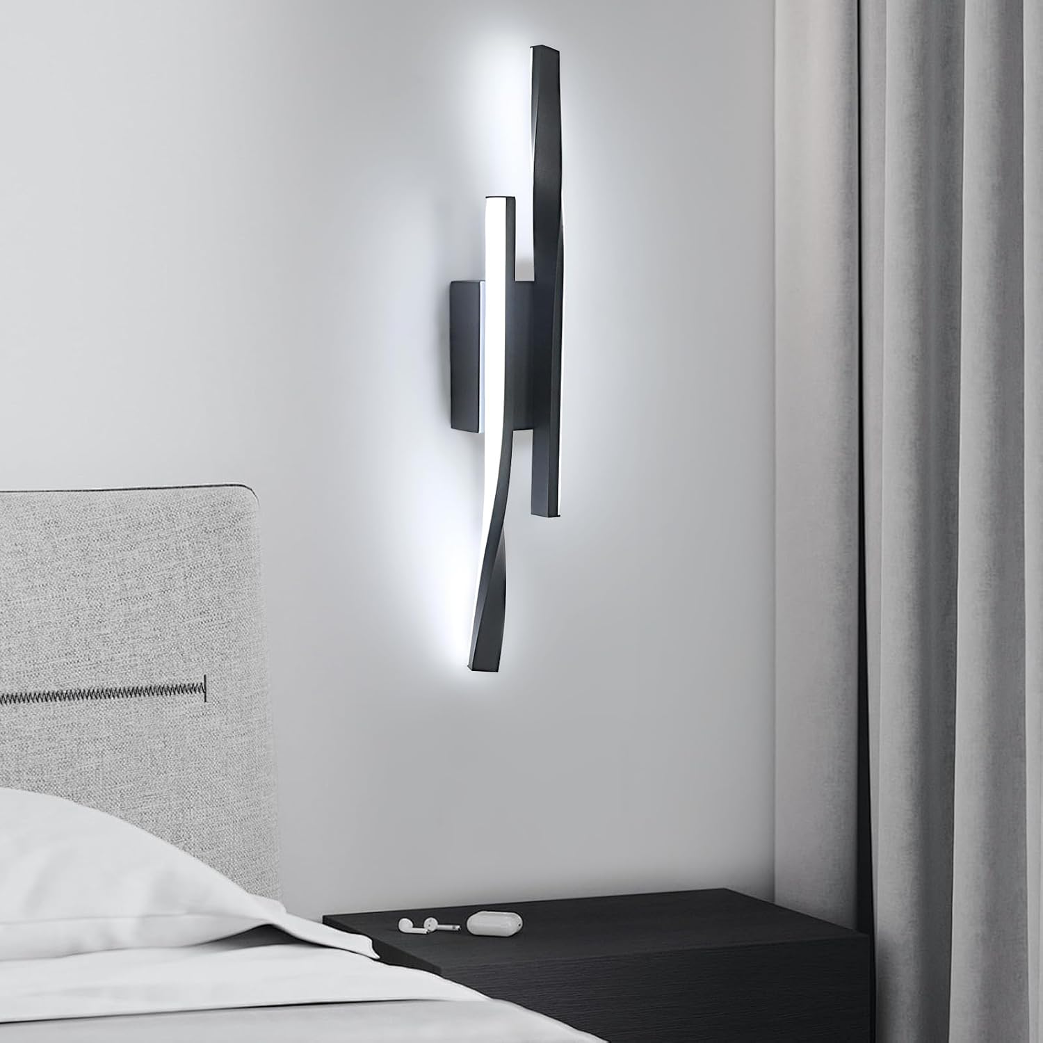 GLAMARIS Wewnętrzny kinkiet LED Nowoczesna lampa ścienna do salonu Zimna biel Czarna oprawa ścienna do sypialni na schody korytarz