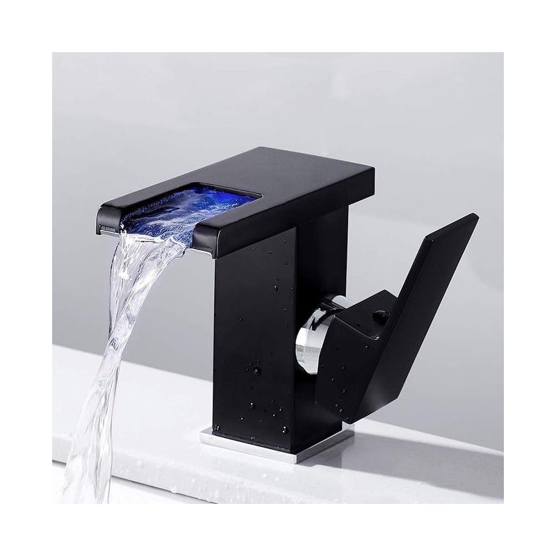 Czarny kran łazienkowy z oświetleniem LED typu wodospad - Bateria łazienkowa