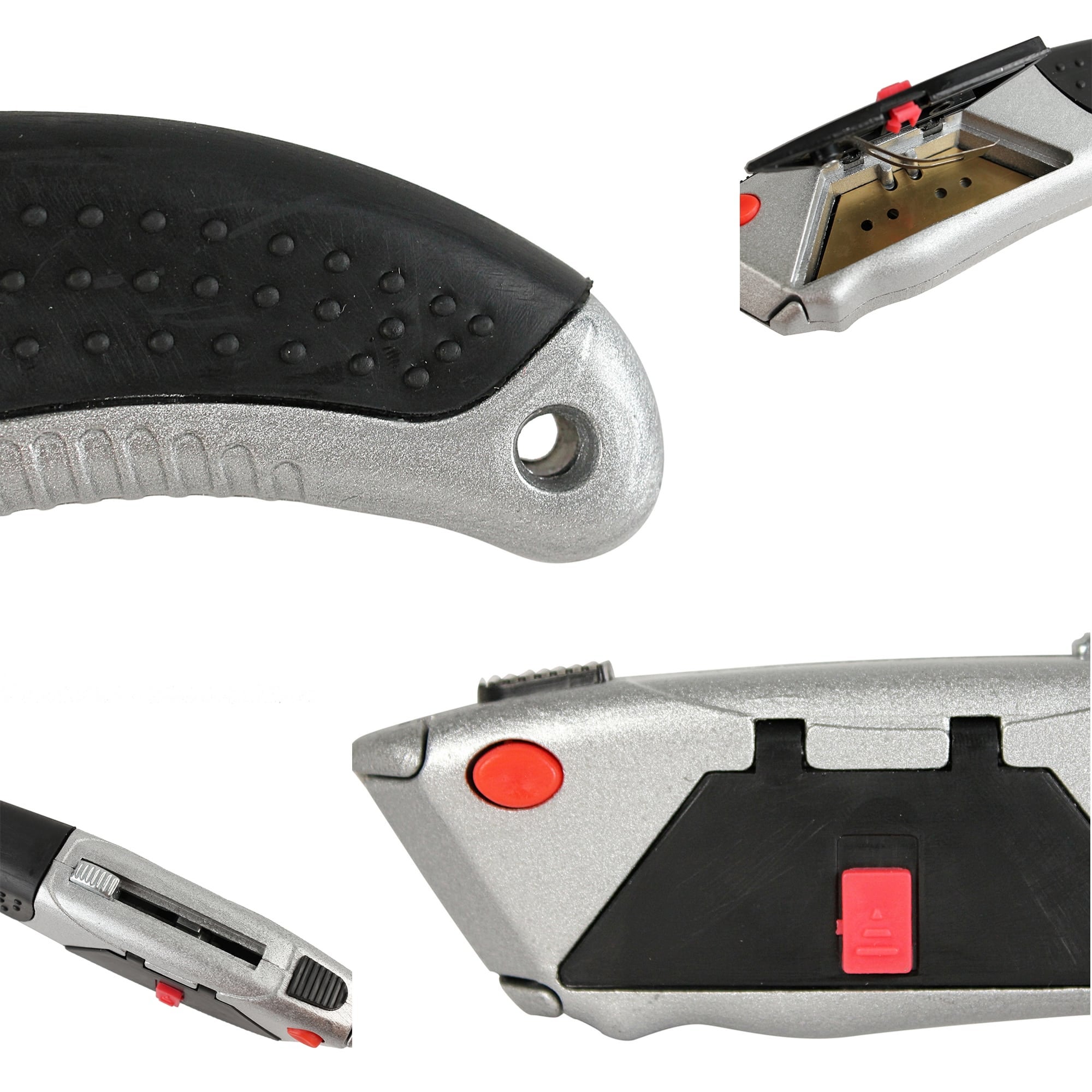 Cutter Professionnel - Reservoir 3 lames Titanium Incluses - Rechargement automatique - 3 Niveaux de Blocage Anti Retour - Manche Metal - Lames 20 mm - 9