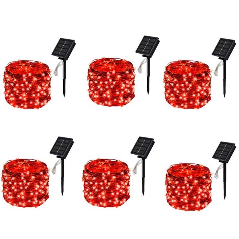 6 sztuk 8-trybowe girlandy solarne 20m 200led zewnętrzne wodoodporne girlandy świąteczne do dekoracji ogrodu-czerwone