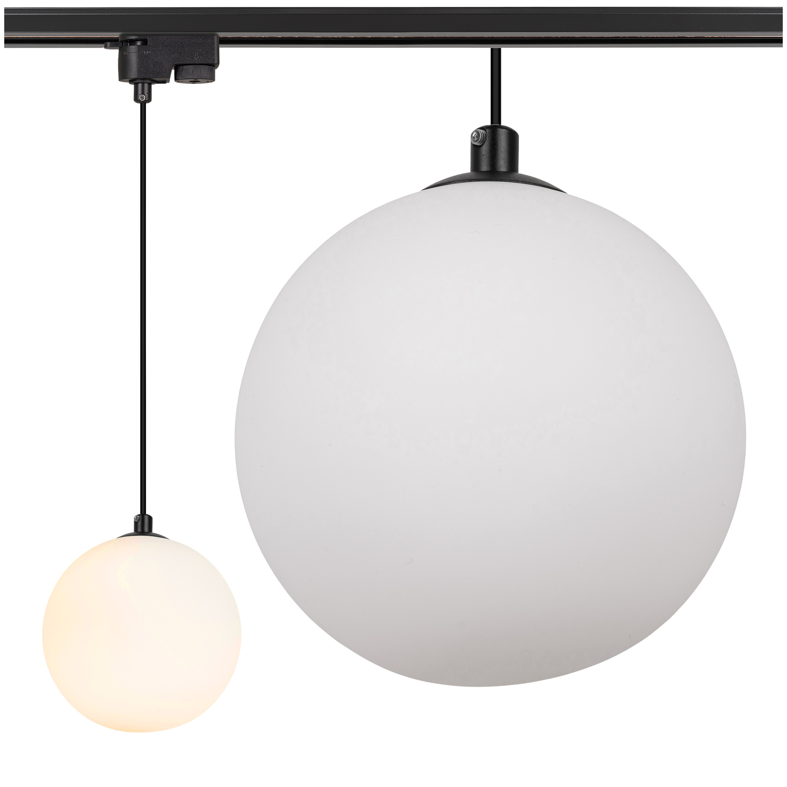 Lampa szynowa wisząca BIAŁA KULA klosz mleczny G9 na szynoprzewód Oprawa szklana 12cm OZDOBNA na kablu - LEDHOFF