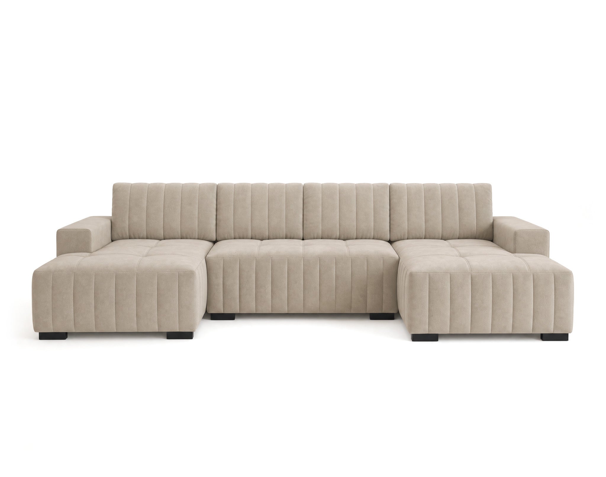 Canapé panoramique 7 places avec coffre en velours Beige - LAZARE - Best Mobilier - 9