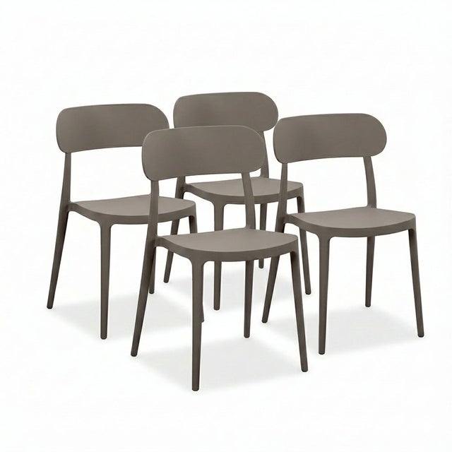 Set de 4 sillas de cocina o jardín apilables en resina con fibra de vidrio tórtola Maggie