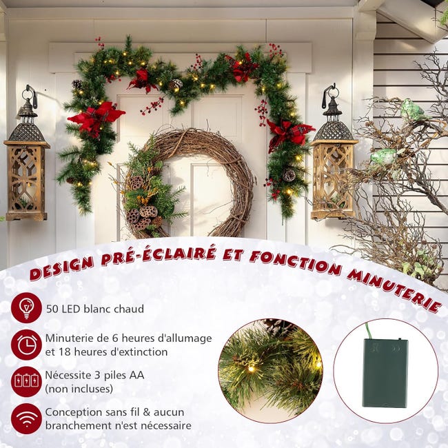 Ghirlanda Natalizia LED Pre-illuminata con 20 Luci,Bacche Rosse,Pigne e Aghi di Pino,Decorazione Festiva | Leroy Merlin Ghirlanda Natalizia LED Pre-illuminata con 20 Luci,Bacche Rosse,Pigne e Aghi di Pino,Decorazione Festiva | Leroy Merlin