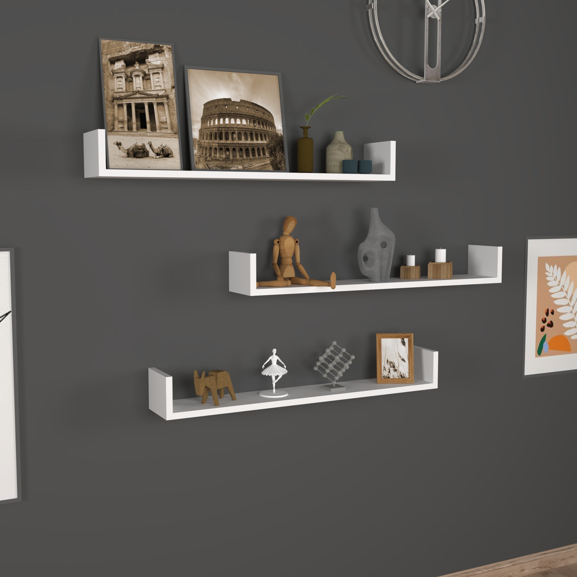 Lot de 3 étagères murales Höganäs 12 x 90 x 15 cm blanc [en.casa] - 3