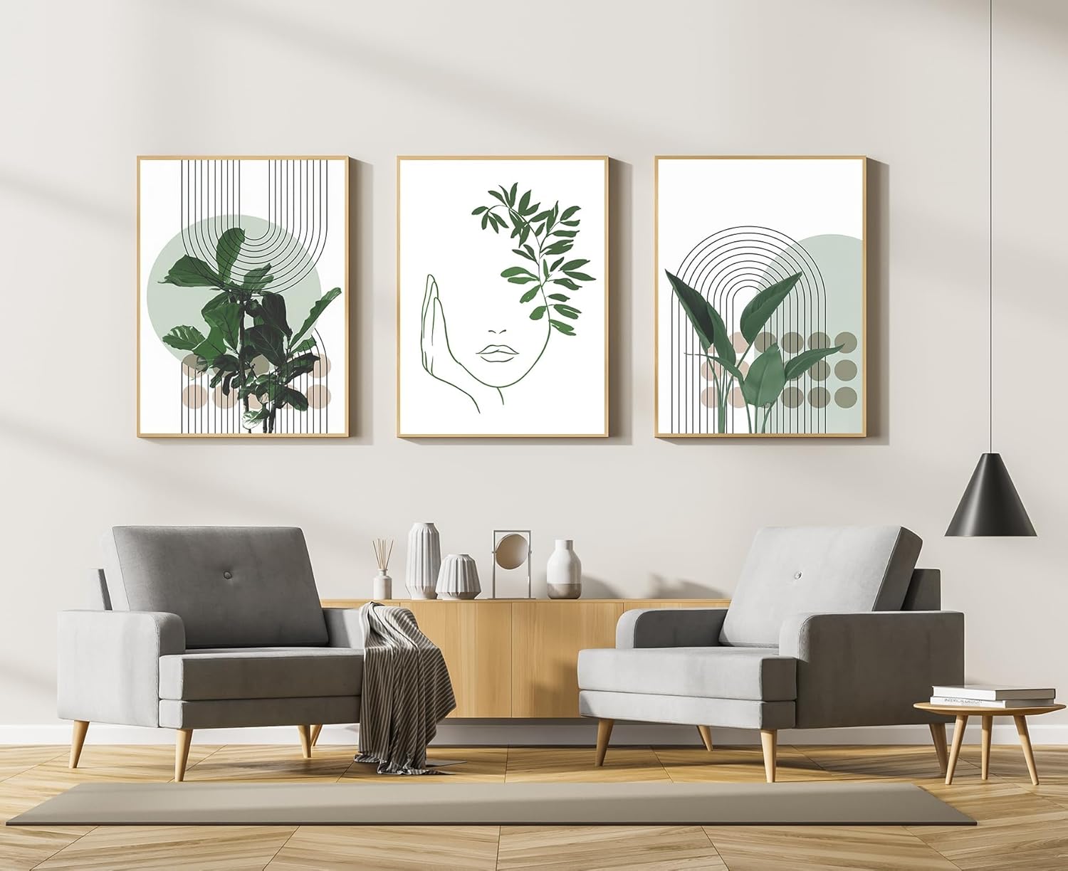 Lot de 3 images décoratives modernes, style bohème, plantes esthétiques, paysage naturel, plage, art abstrait, sans cadre, 30 x 40 cm - 3