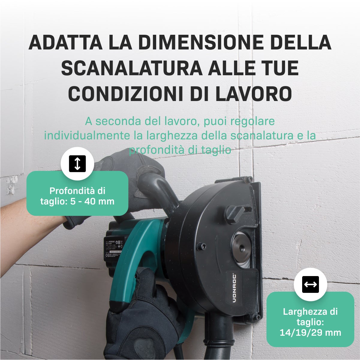 Fraiseuse murale VONROC 150mm 1700W. 2 disques diamants inclus - 5