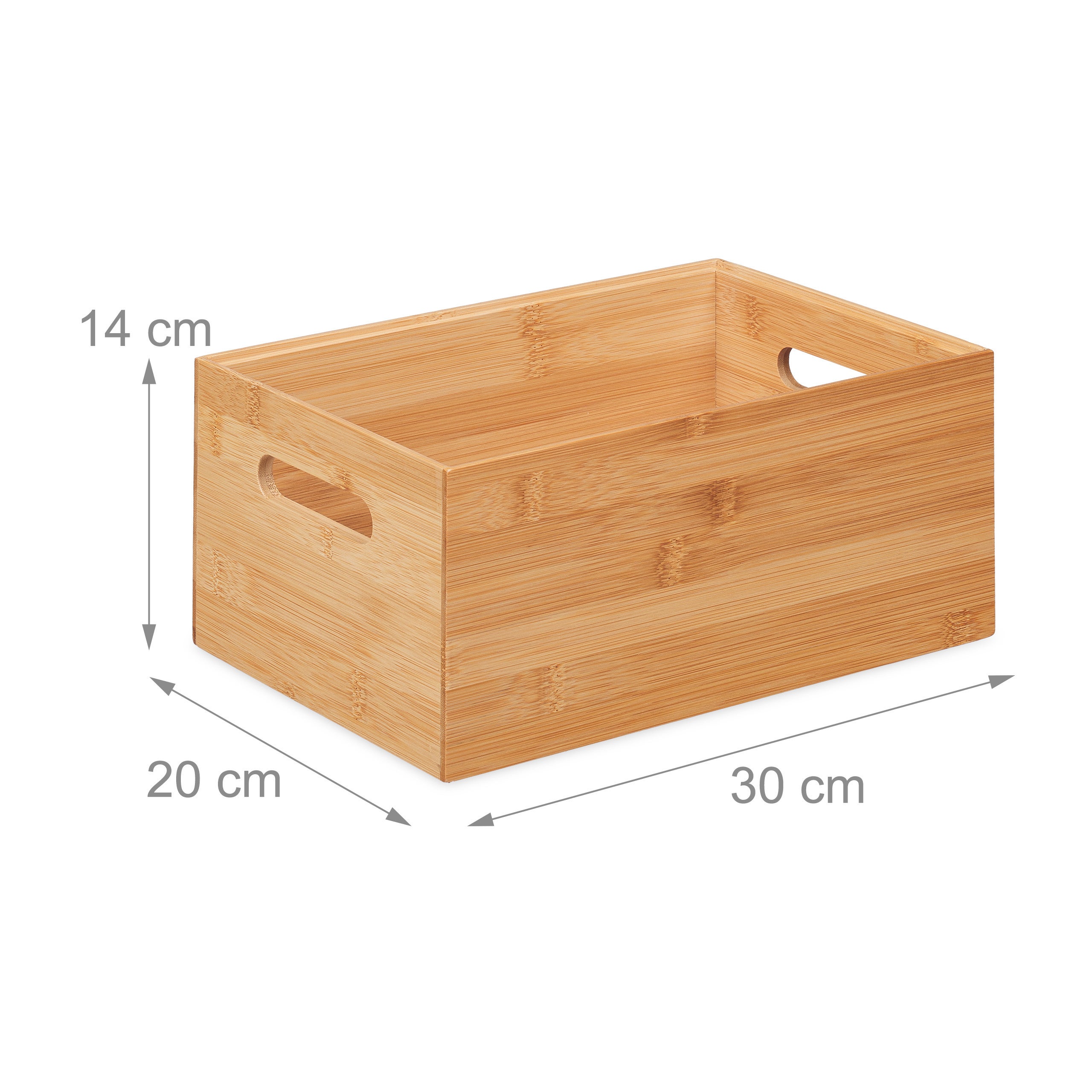 Boîte de rangement en bambou robuste et empilable, sans couvercle, avec poignées, 14 x 30 x 20 cm, naturel, taille M, Relaxdays - 4