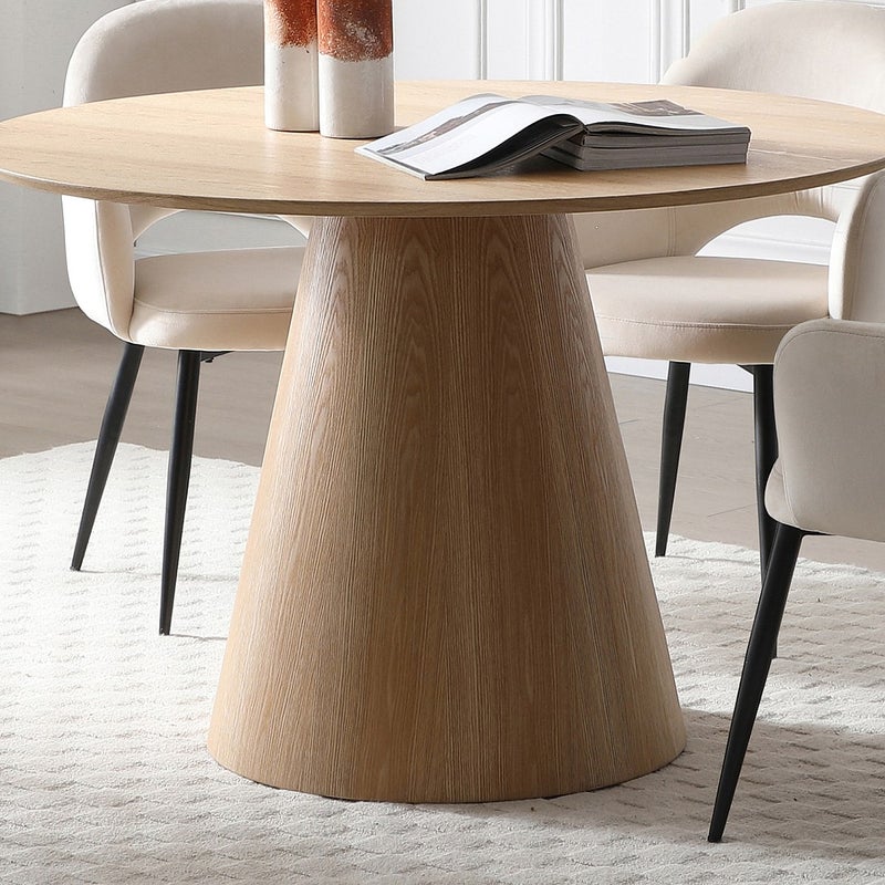 Stół do jadalni okrągły dla 4 osób z dębową okleiną - Naturalny jasny - ANTALIZA