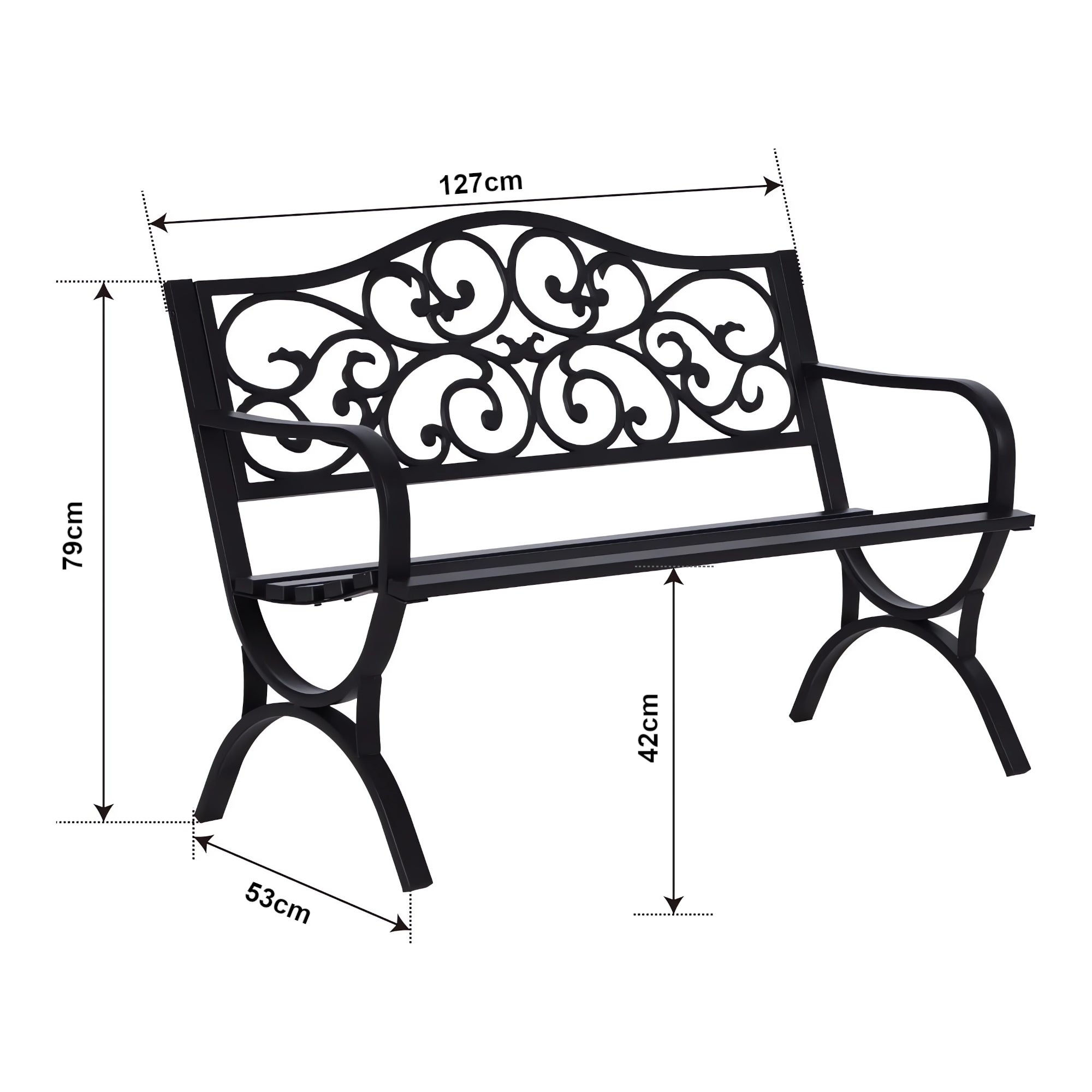 Banc de jardin Utav 127 x 53 x 79 cm acier gris foncé avec patine verte casa.pro - 3