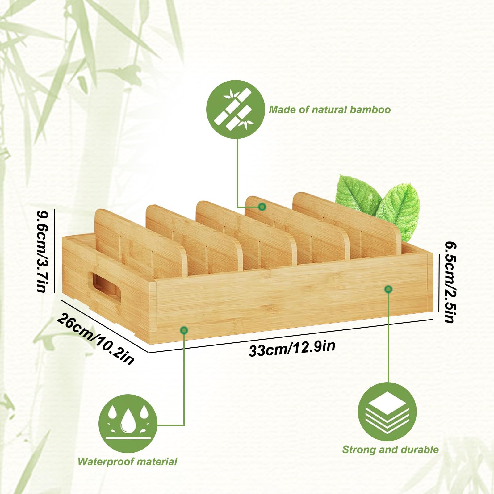 Estante de bambú natural para tapas de ollas, con 5 estantes ajustables, para guardar platos.