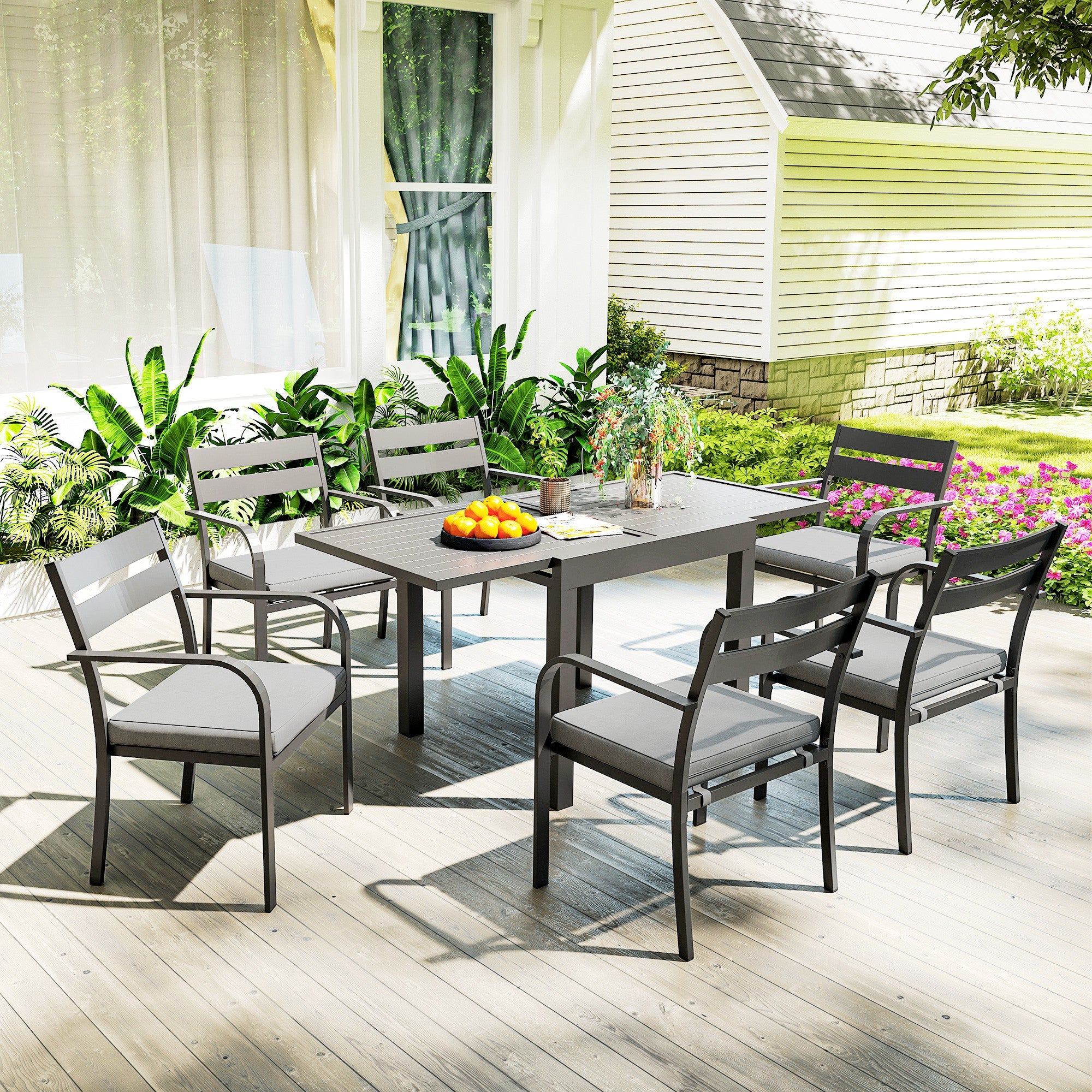 Outsunny Set da Giardino con Tavolo Allungabile e Sedie