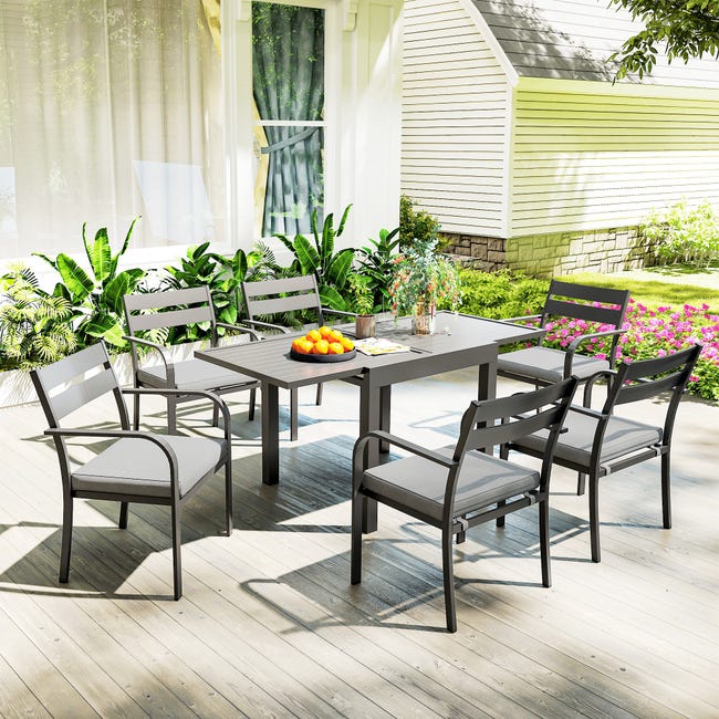 Outsunny Set da Giardino con Tavolo Allungabile e Sedie