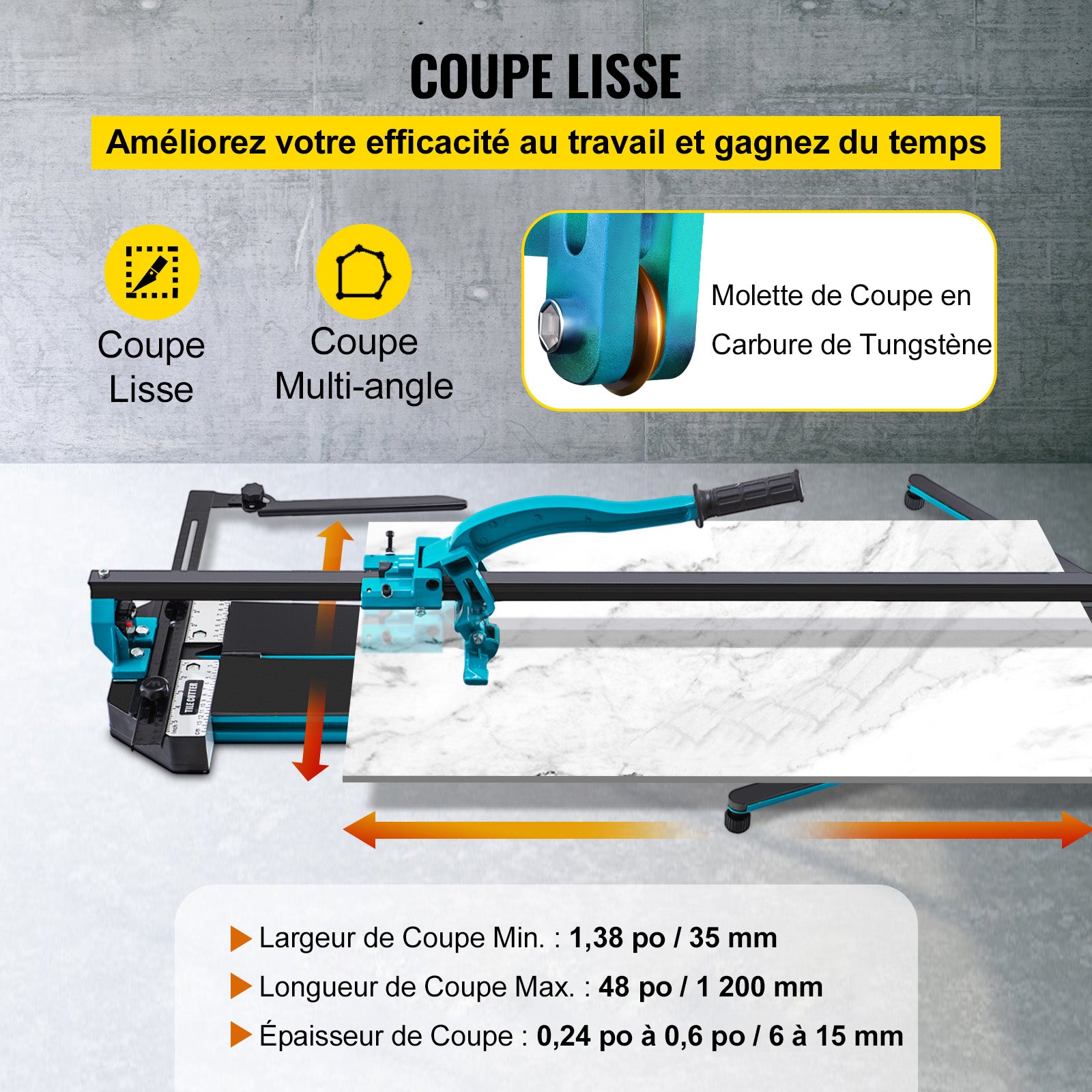 Cortador Manual de Azulejos 1200 mm SucceBuy com Laser, Corte para Cerâmica e Porcelana 6-15 mm, Estrutura Alumínio - 6