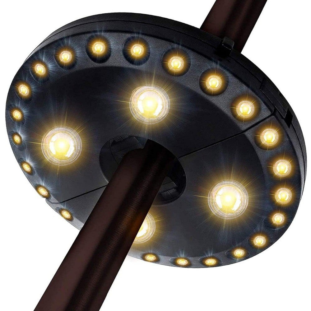 Akumulatorowa lampa zewnętrzna parasol, 28 LED, 3 tryby wysokiej jasności, idealna na taras, plażę, do ogrodu i na basen (żółta)