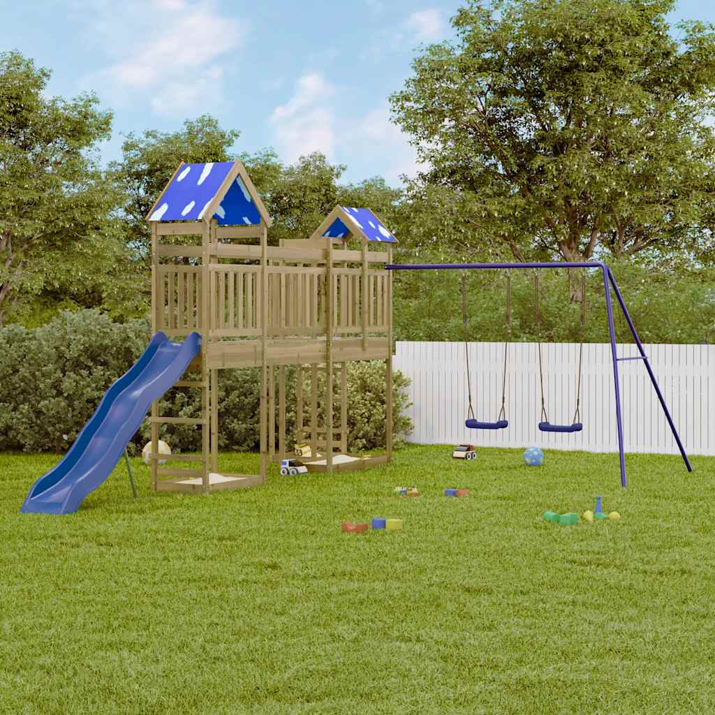 Parque Infantil De Madera De Pino Para Exterior, Con Tobogán, Columpios, Pared De Escalada Y Arenero, Para Niños De 3 A 8 Años, Medidas 316x335x265 Cm