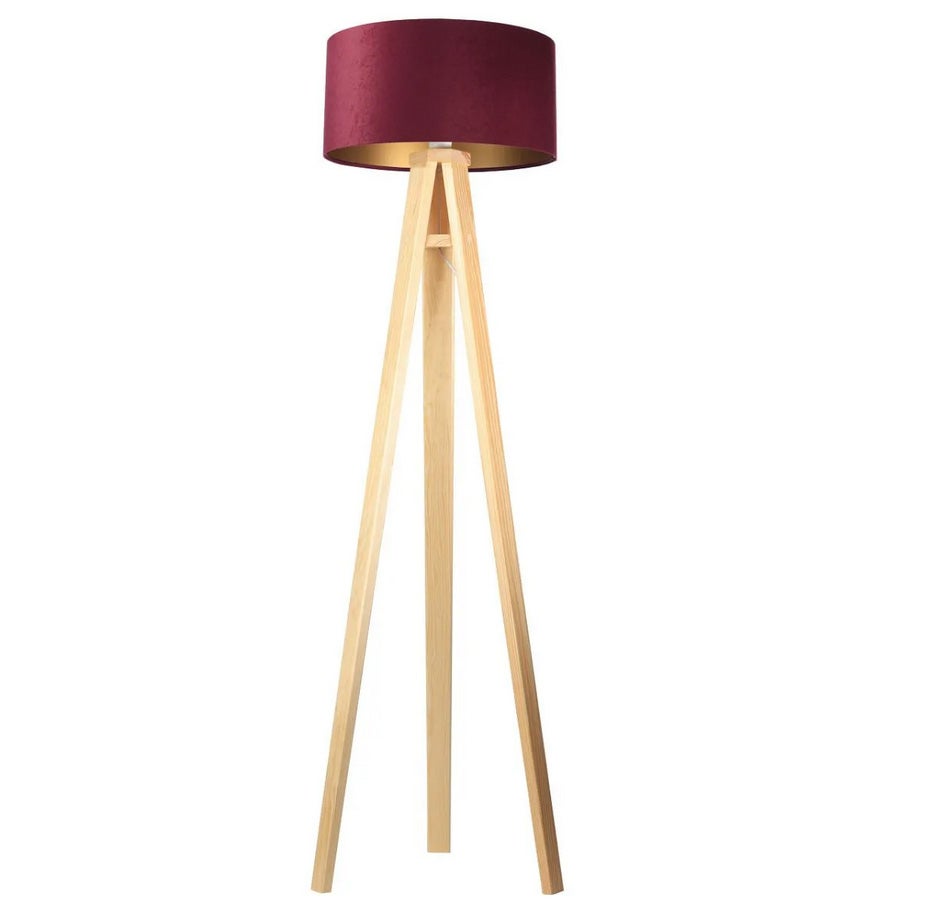 Lampa stojąca HOME 40 bordowa/złota/sosna