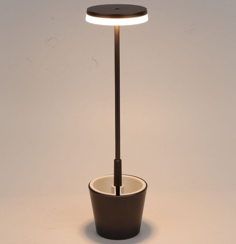 Bezprzewodowa ładowalna lampa stołowa LED, 3 poziomy jasności, przenośna lampa biurkowa w doniczce do barów i restauracji, czarna