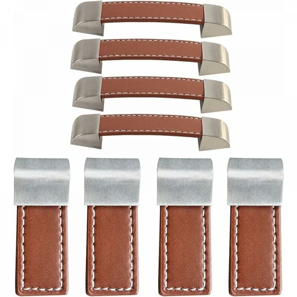 Set de 8 mânere de mobilă din piele (58 mm, 128 mm), mânere de uși din piele, mânere de mobilier din piele, mânere de dulap din piele 8buc