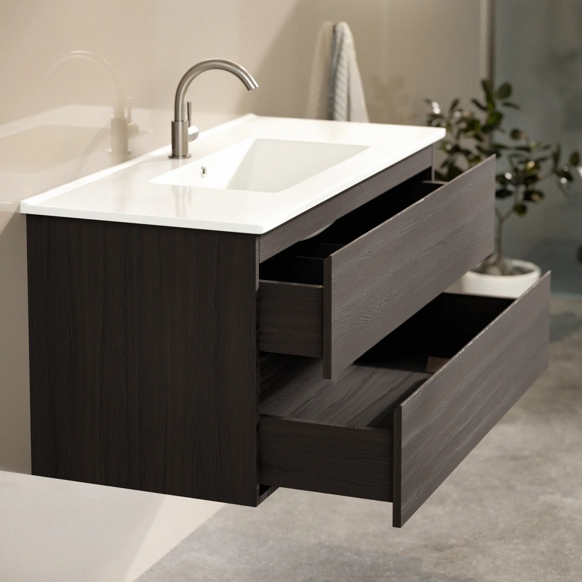 Mirlux Meuble vasque Varo - 100 x 46 x 50 cm - Noyer - Vasque blanche incluse - 4