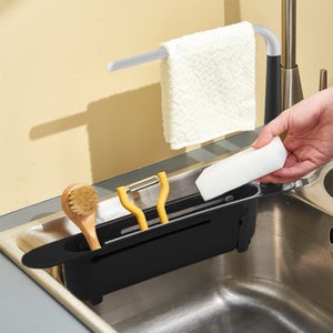 Porte-Éponge Pour Évier De Cuisine - Acier Inoxydable, Sans Percage, Noir
