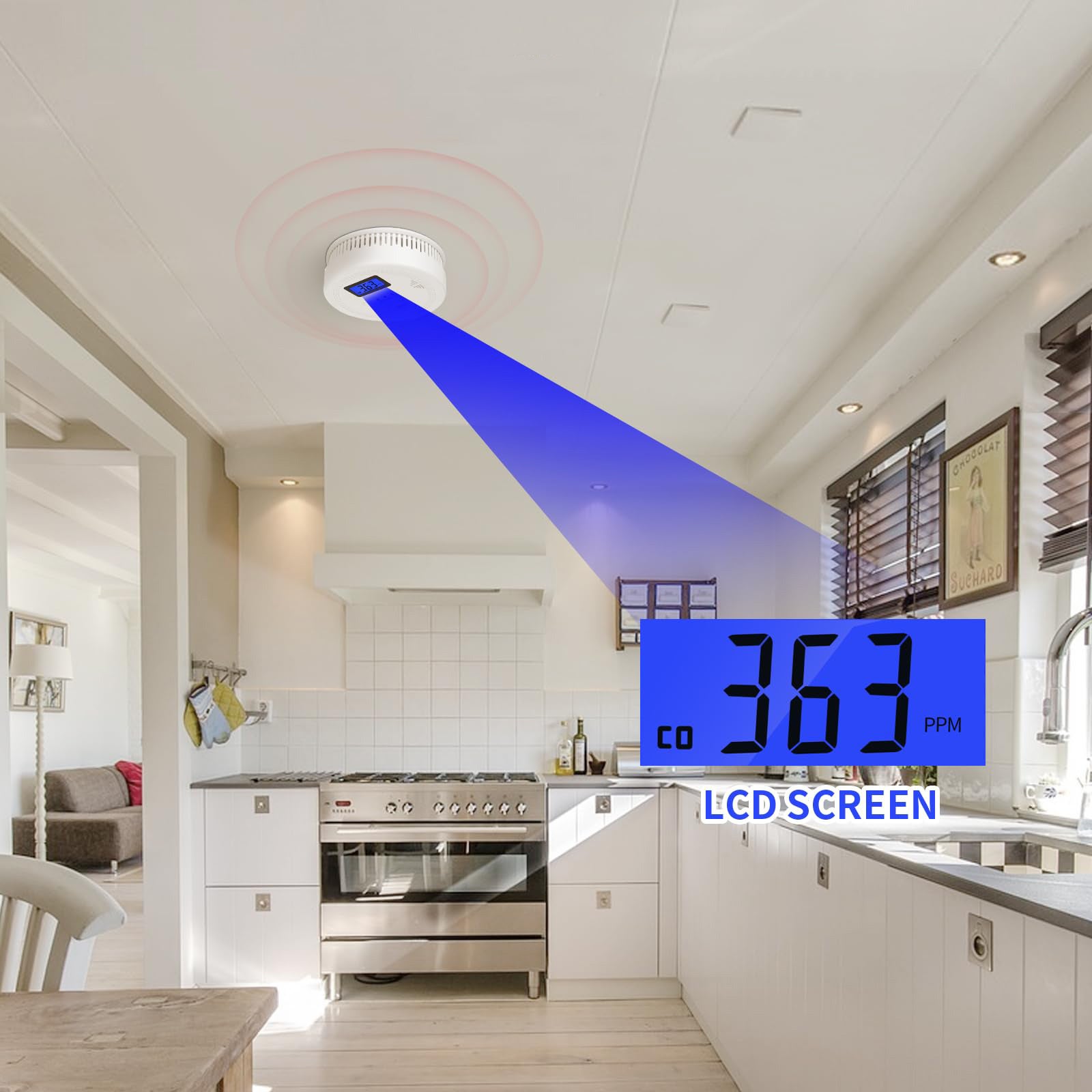 Détecteur de fumée et de CO 2 en 1, détecteur de détection de gaz, blanc (anglais) sans pile - 7