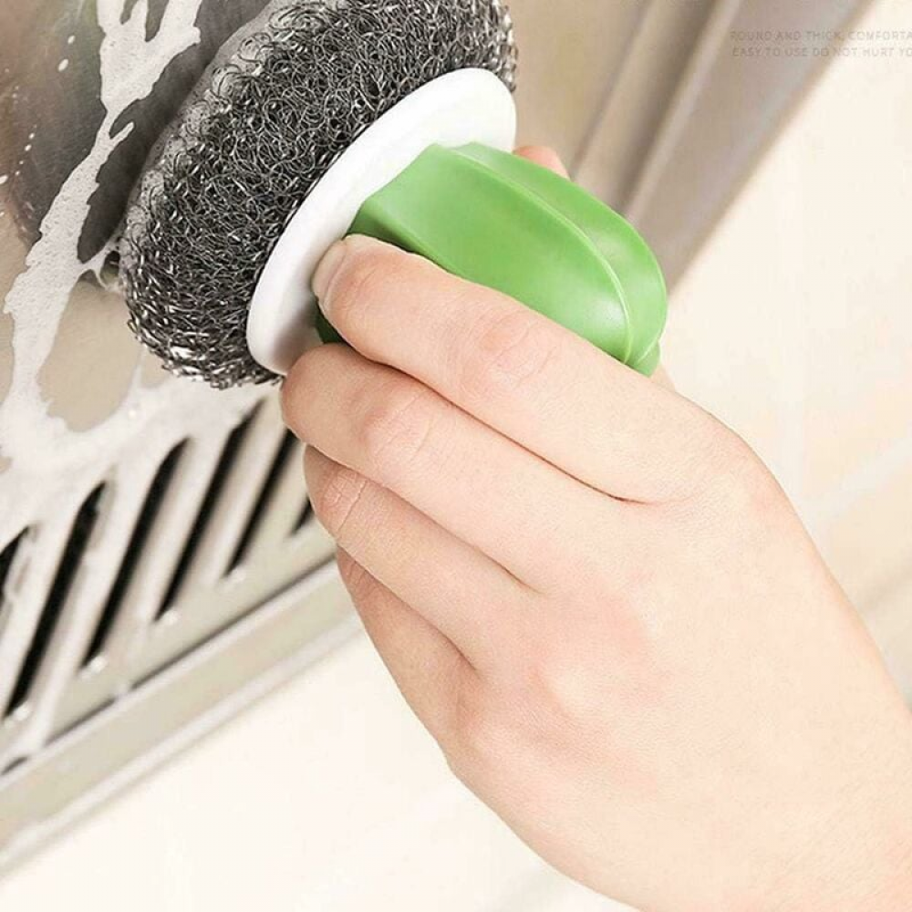 pezzi di spazzole da cucina creative a forma di cactus, spazzola per lavaggio in acciaio inossidabile con pallina di spugna in filo metallico e manico - 4