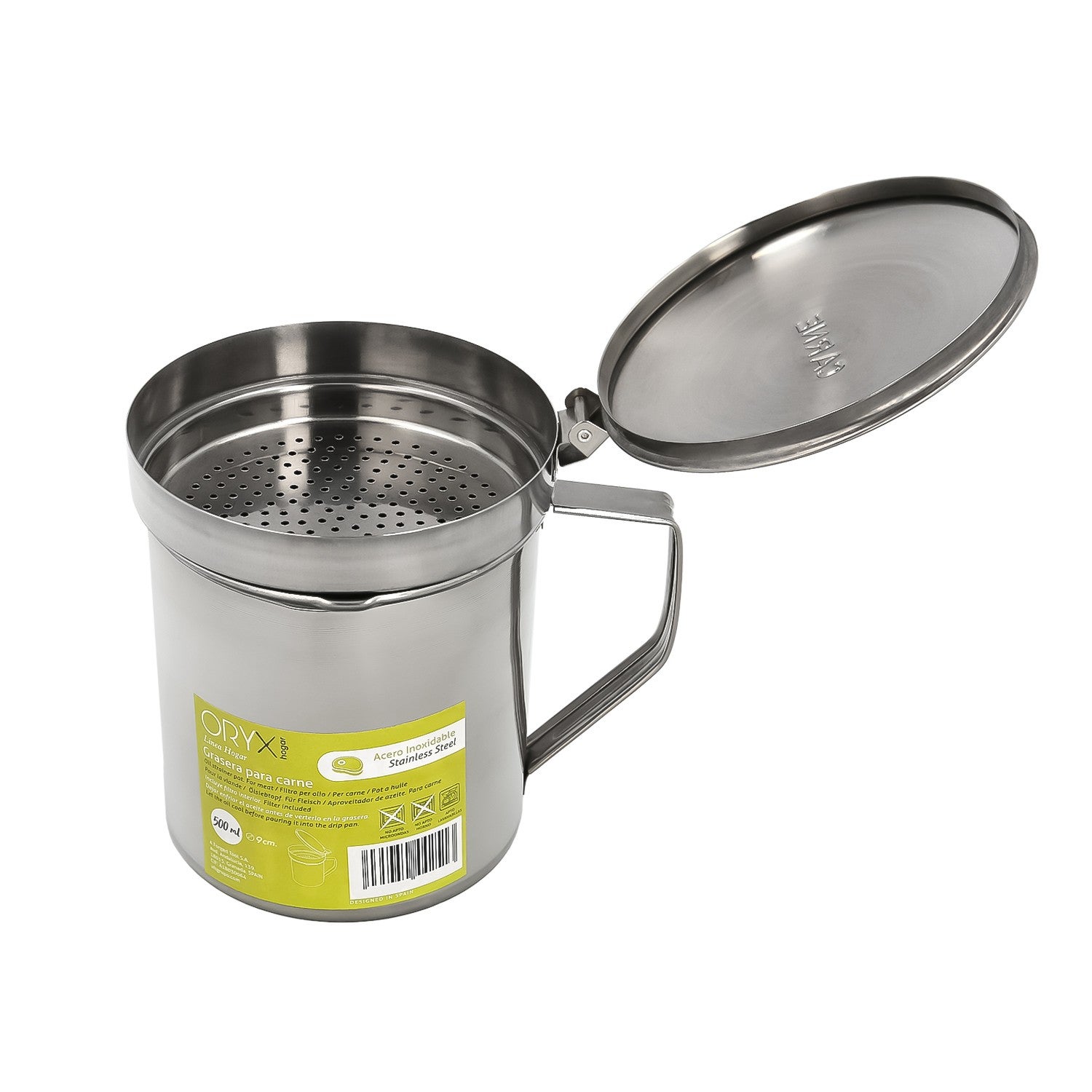 Grasera Acero Inoxidable Para Carne, Aceitera Aceite Usado 0,5 lts. Con Colador y Tapa, Recipiente Reciclaje Aceite Usado Carne - 3