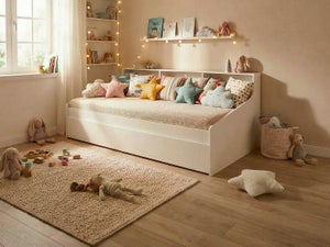 Vente-unique - Letto combinato con vani portaoggetti e Scrivania 90 x 200 cm le e Bianco + Rete - RIGALI