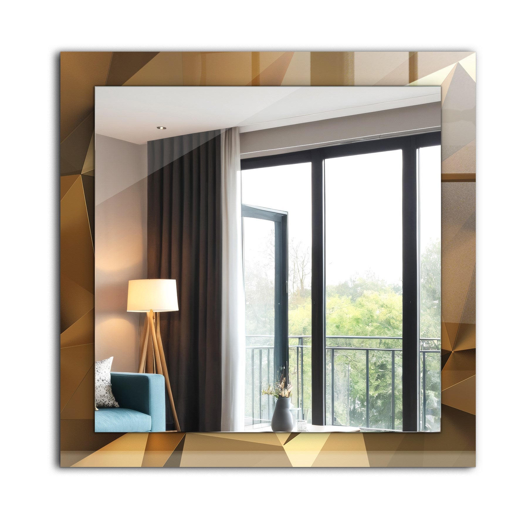 Lustro nowoczesne kwadratowe 60x60 cm - geometryczne kształty - designerskie z nadrukiem