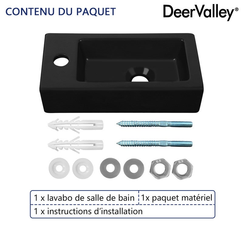 Vasque Lave Main Mini Meuble Vasque Rectangulaire Noir Mat en Céramique pour Petit Espace (Main Gauche) - DeerValley - 5