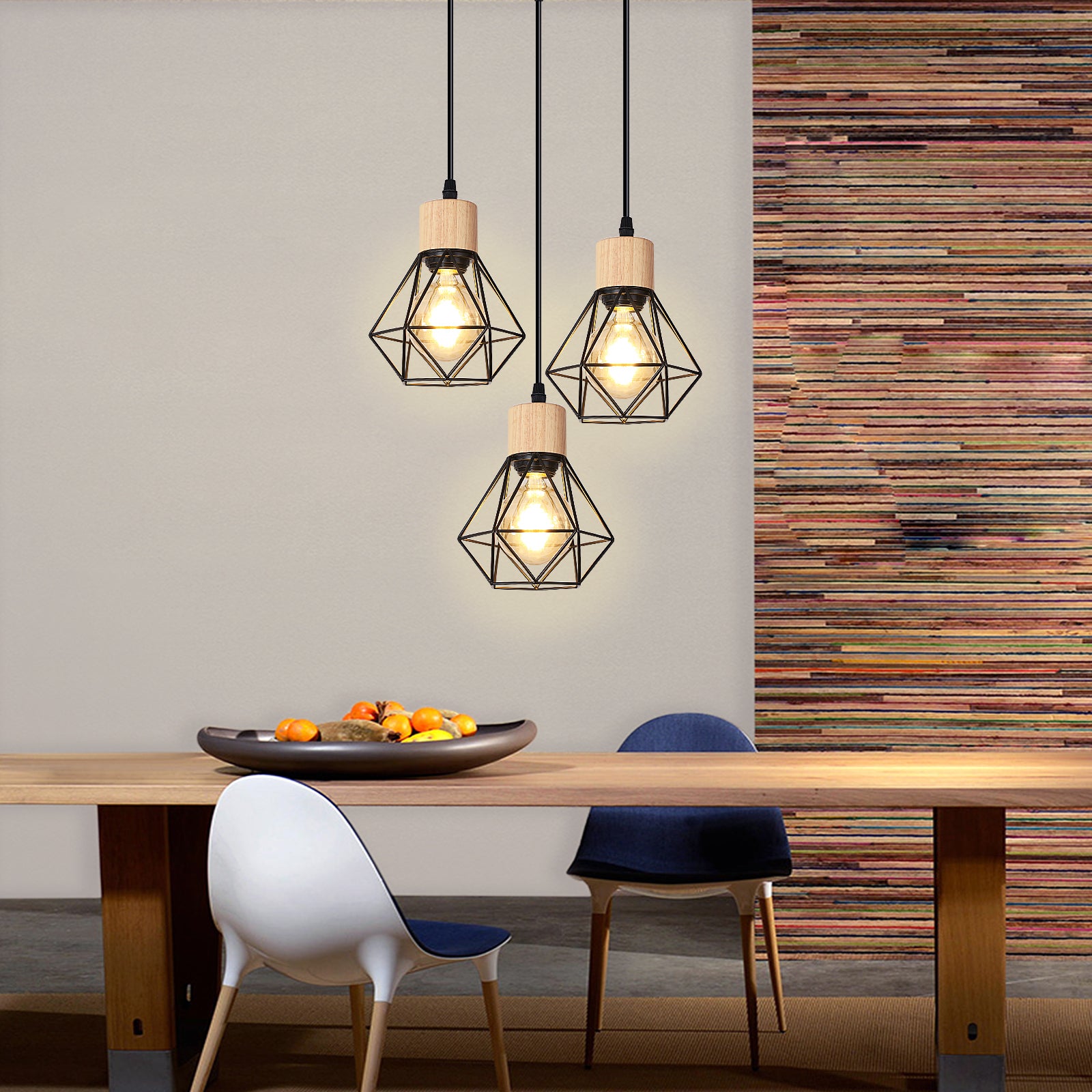 GOECO Lustre Suspension en Diamant, Noir - 3 Têtes, Châssis Rond 30 CM, fil 1m(Réglable), Base E27(sans Ampoule) - 7