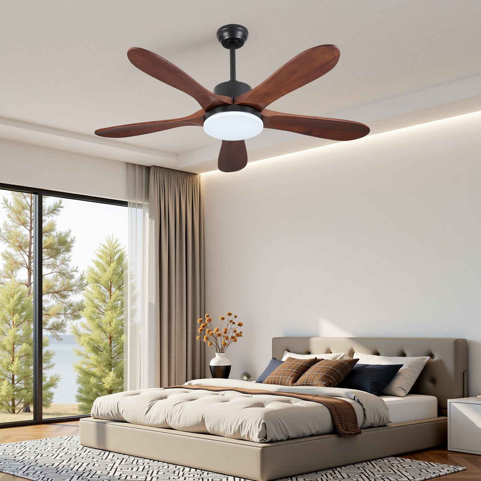 Ventilateur de plafond LED intelligent 52 pouces effet bois avec 6 vitesses, contrôle APP et télécommande, variateur LED 110-240V - 8