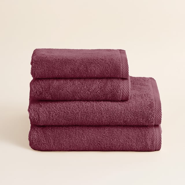 Jeu de 4 Serviettes de Douche Serenity - Pourpre - 2(50x100) + 2(70x140) - 100% Coton Peigné - 600 g/m² - Douces, Absorbantes et Séchage Rapide