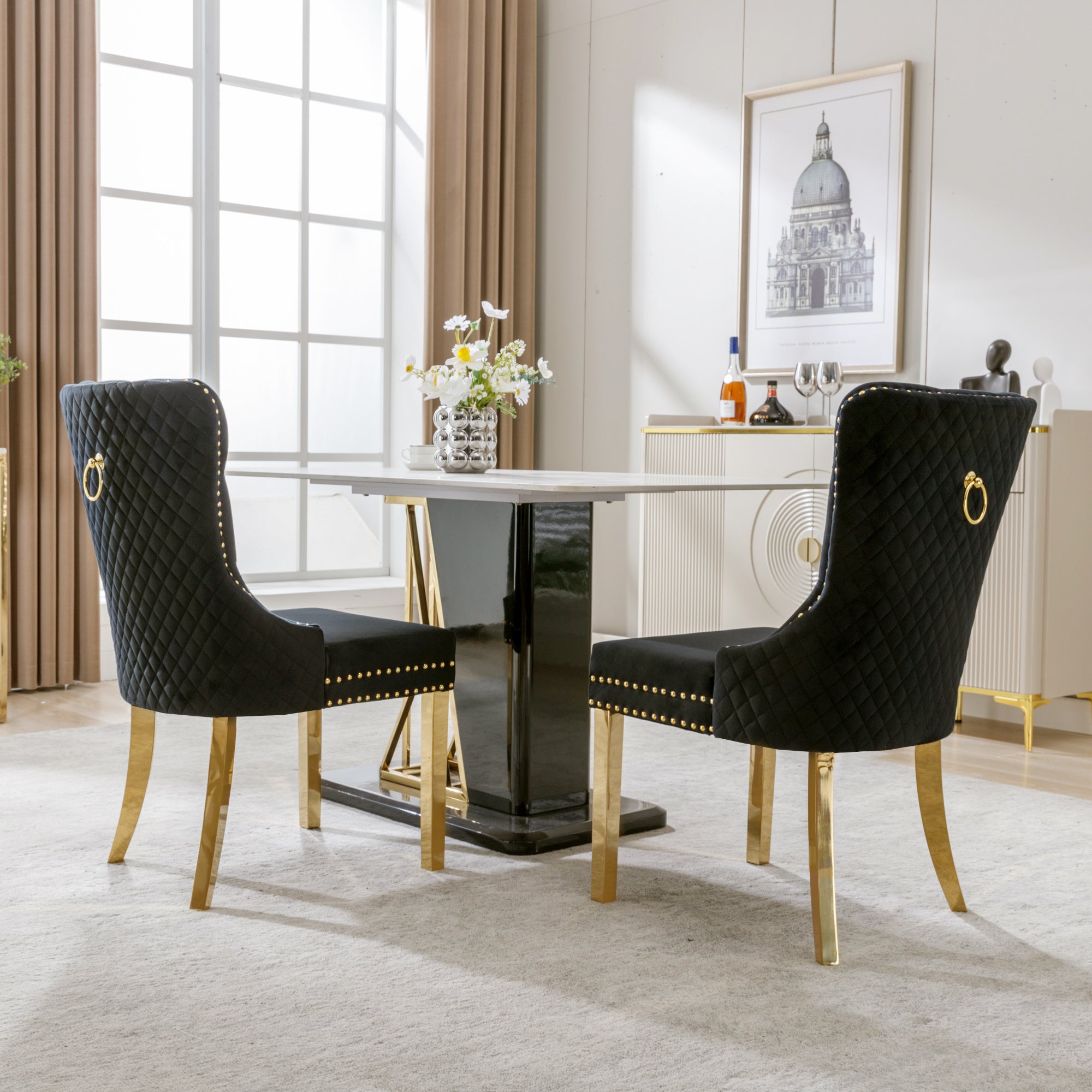 Silla de comedor (silla de cocina, silla de sala de estar con anillos de tiro redondos únicos en el respaldo, 2 piezas) - 3