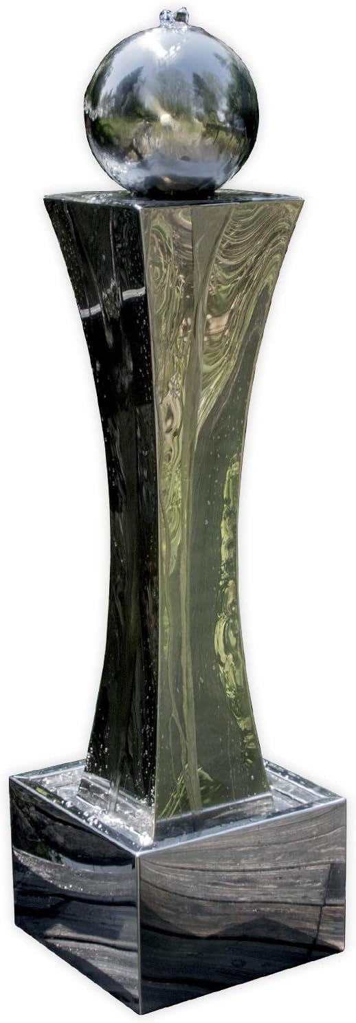 Köhko® Fontanna Mars Ø 20 cm z oświetleniem LED w kwadratowej niecce ze stali nierdzewnej polerowanej na połysk 21014 Fontanna do salonu z tarasem