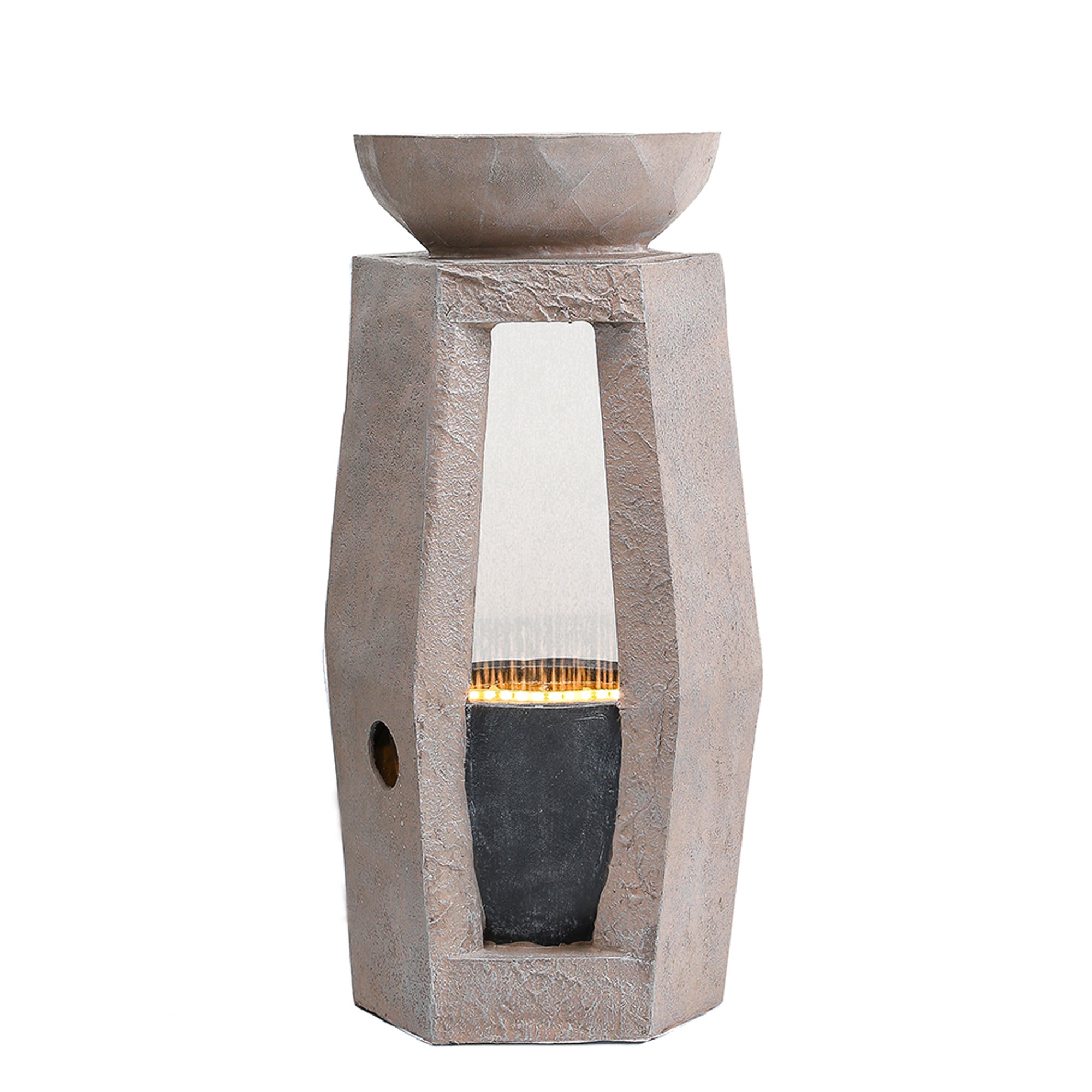 Fontaine de jardin avec LED et pompe intégrée - Résine effet pierre naturelle - 36,5 x 36 x 81,5 cm - Beige - 7