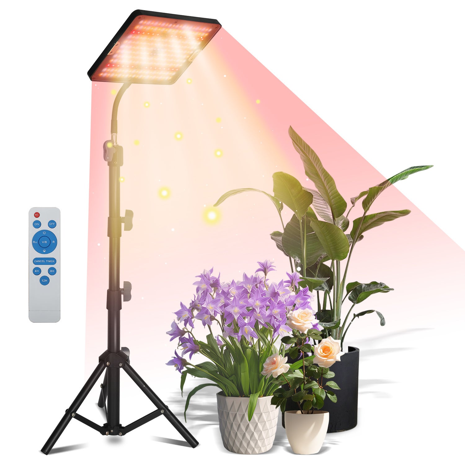 Lampa LED do uprawy roślin o pełnym spektrum 25 W z trójnogiem i pilotem, 3 tryby oświetlenia, 10 poziomów