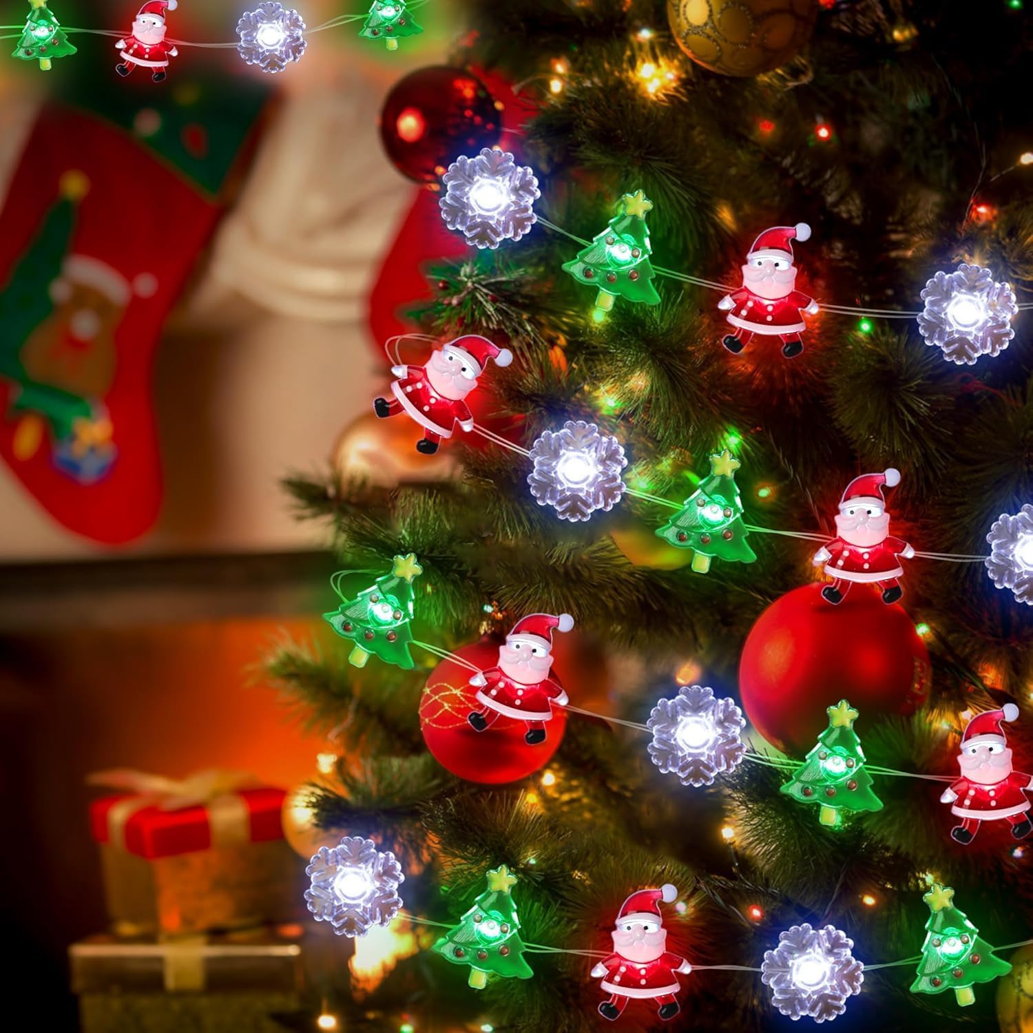 Świąteczne lampki choinkowe, 3M 30 LED, lampki choinkowe, lampki w kształcie płatków śniegu, oświetlenie wróżki Świętego Mikołaja - 4