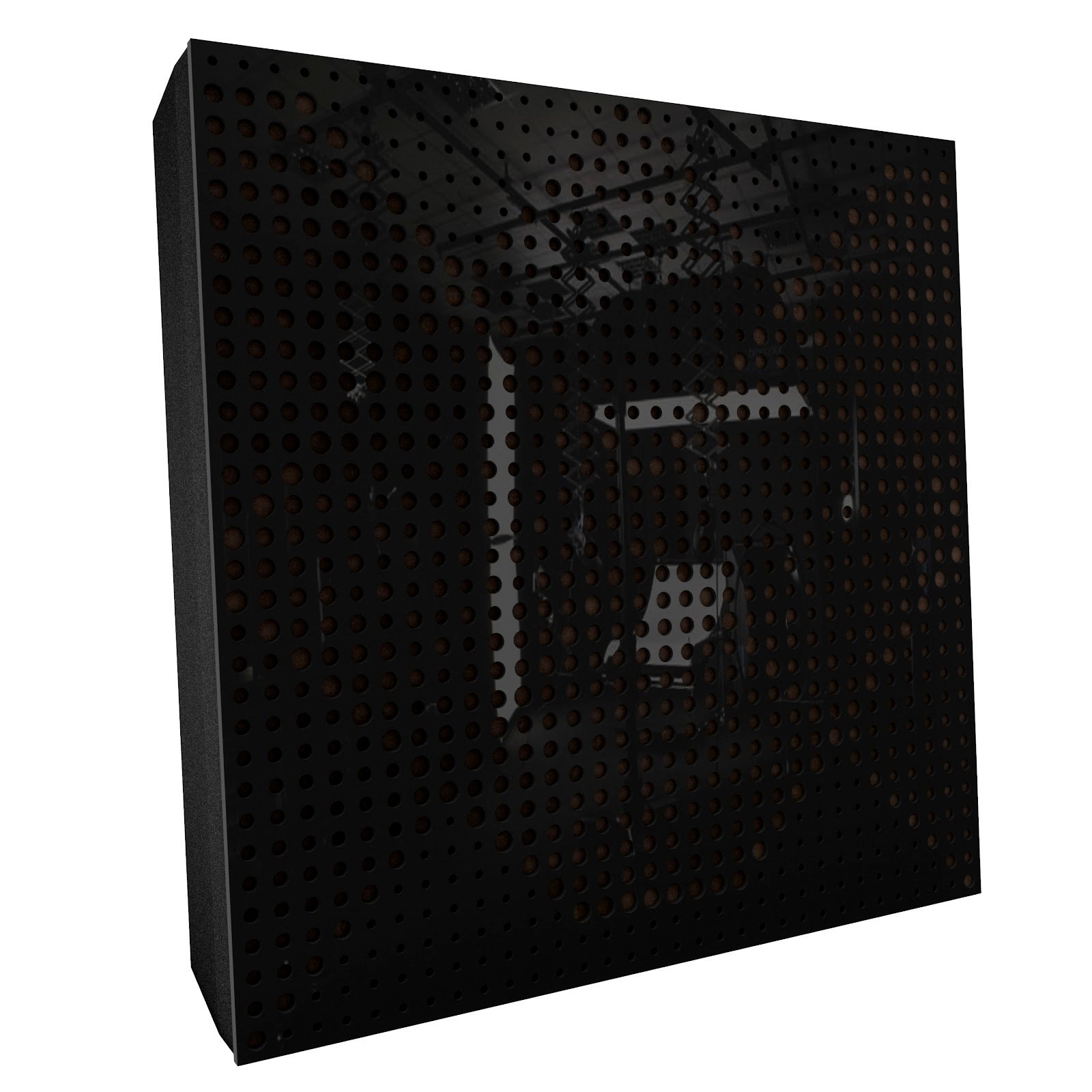 Lot de 2 Panneaux acoustiques WILDS-F décoratifs insonorisants 50x50x5 cm - Plastique perforé, tissu et mousse acoustique -Noir brillant+Marron - 2
