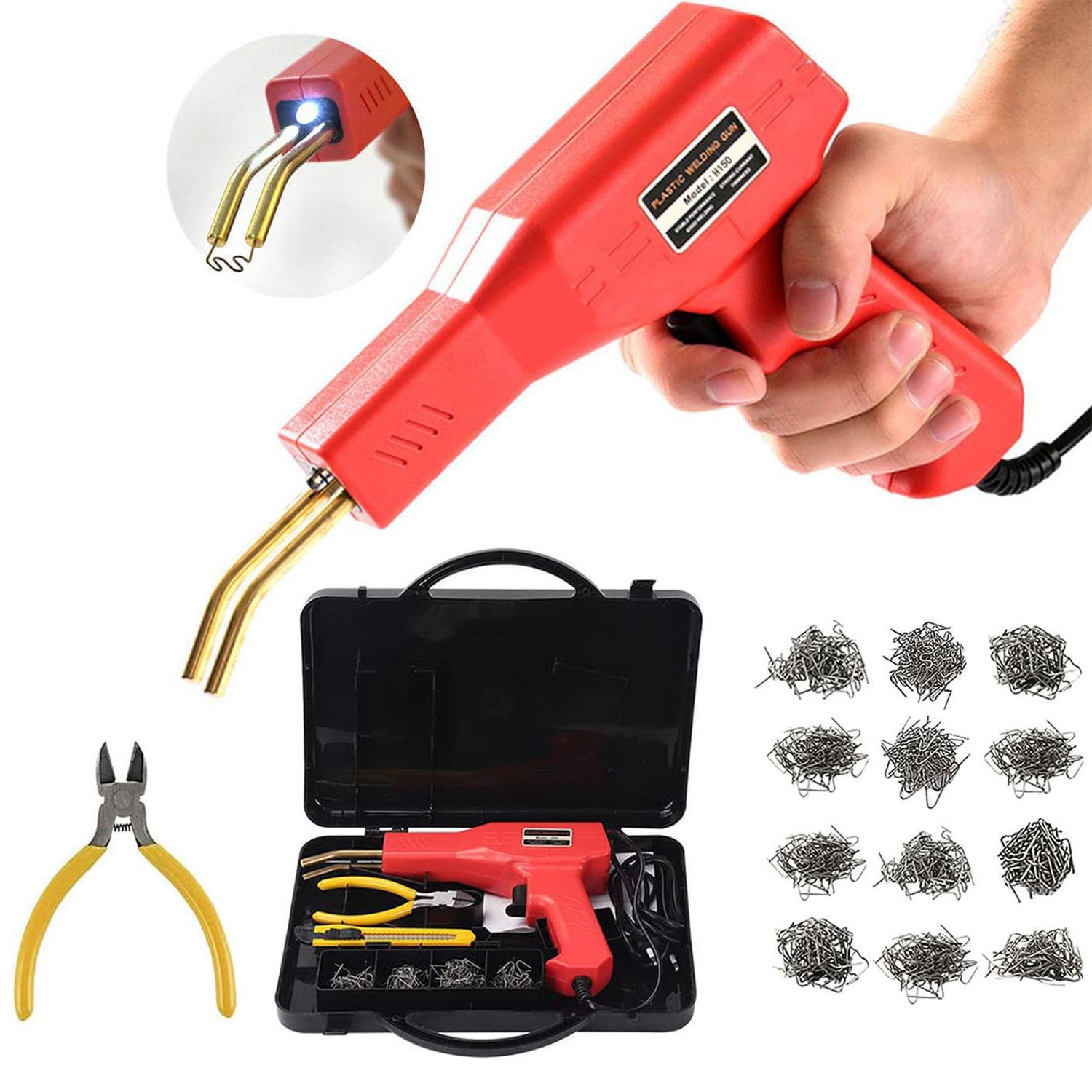 Zgrzewarka do plastiku, pistolet do napraw, zszywacz termiczny z 200 sztukami, zestaw do naprawy zderzaków samochodowych, czerwony