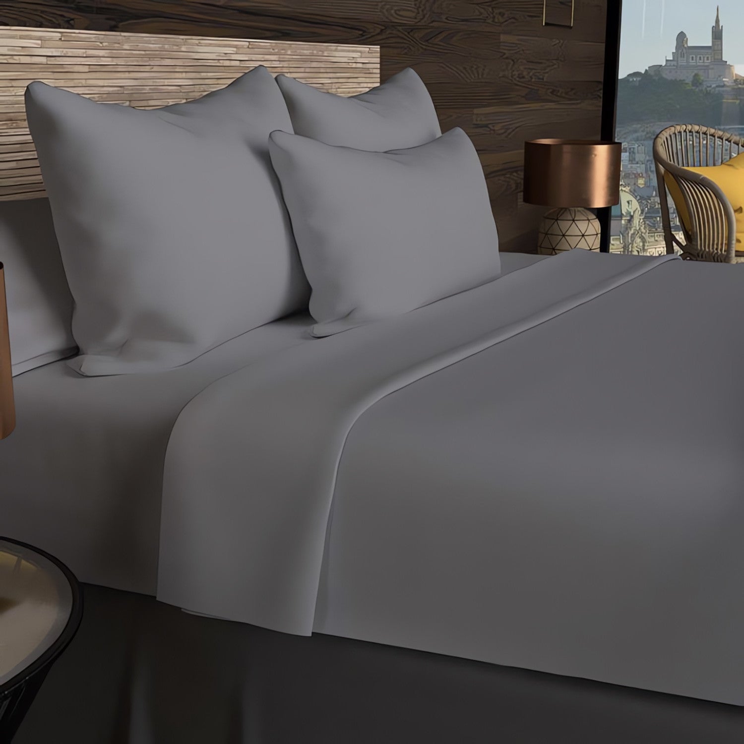 Drap housse en coton 57 fils 180x200 cm UNI gris, par Soleil d'ocre - 3